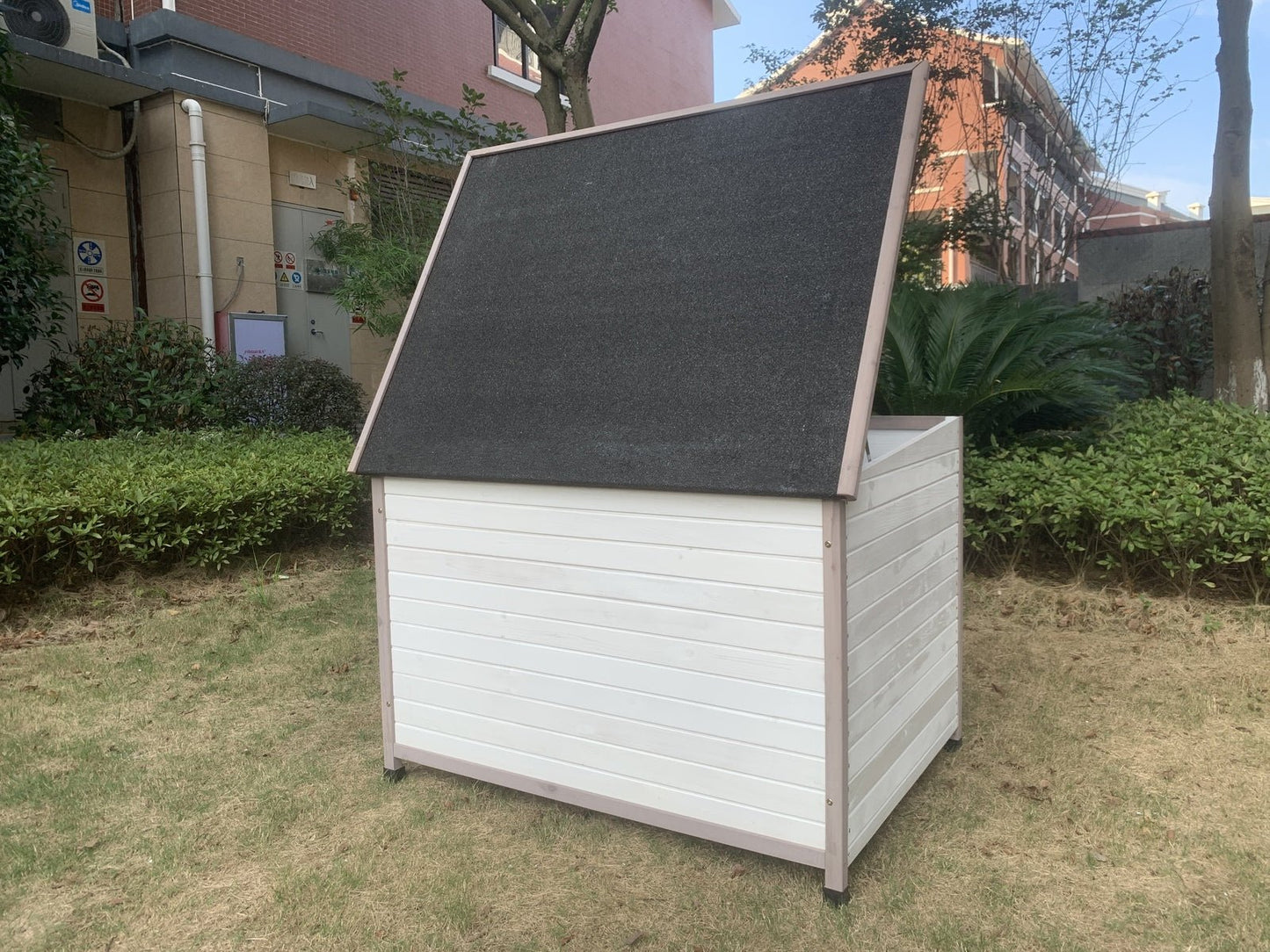 YES4PETS XXL Timber Pet Dog Kennel House Puppy Wooden Timber Cabin With Stripe White Wooden Dog Kennel YES4PETS