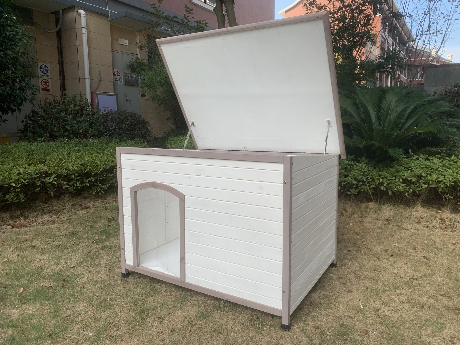 YES4PETS XXL Timber Pet Dog Kennel House Puppy Wooden Timber Cabin With Stripe White Wooden Dog Kennel YES4PETS